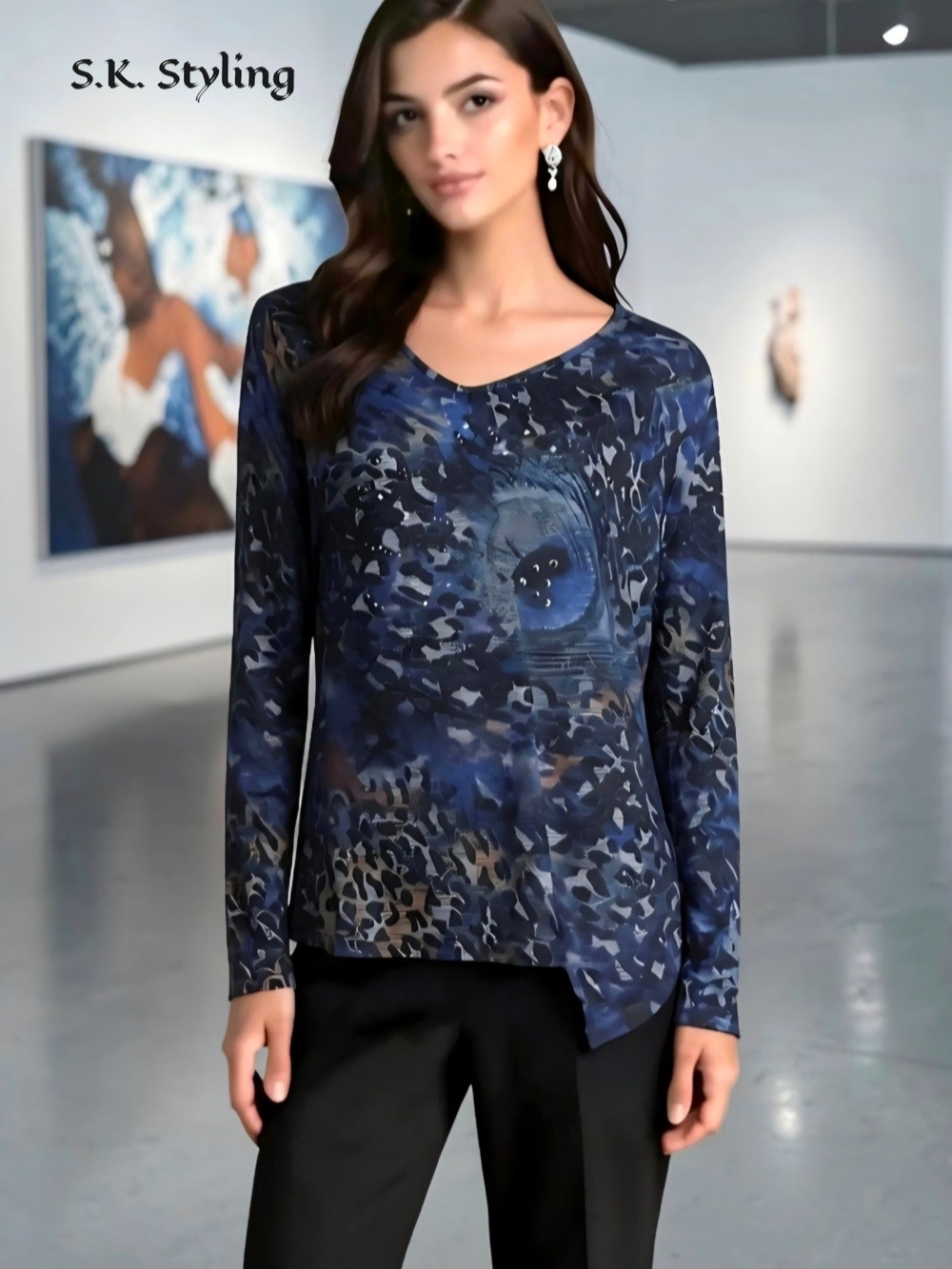 Vtg 90s Alberto Makali Whimsigoth Knit Top Peacock Leopard Abstract Print L / XL